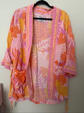 Vibrant Pink Orange Floral Kimono